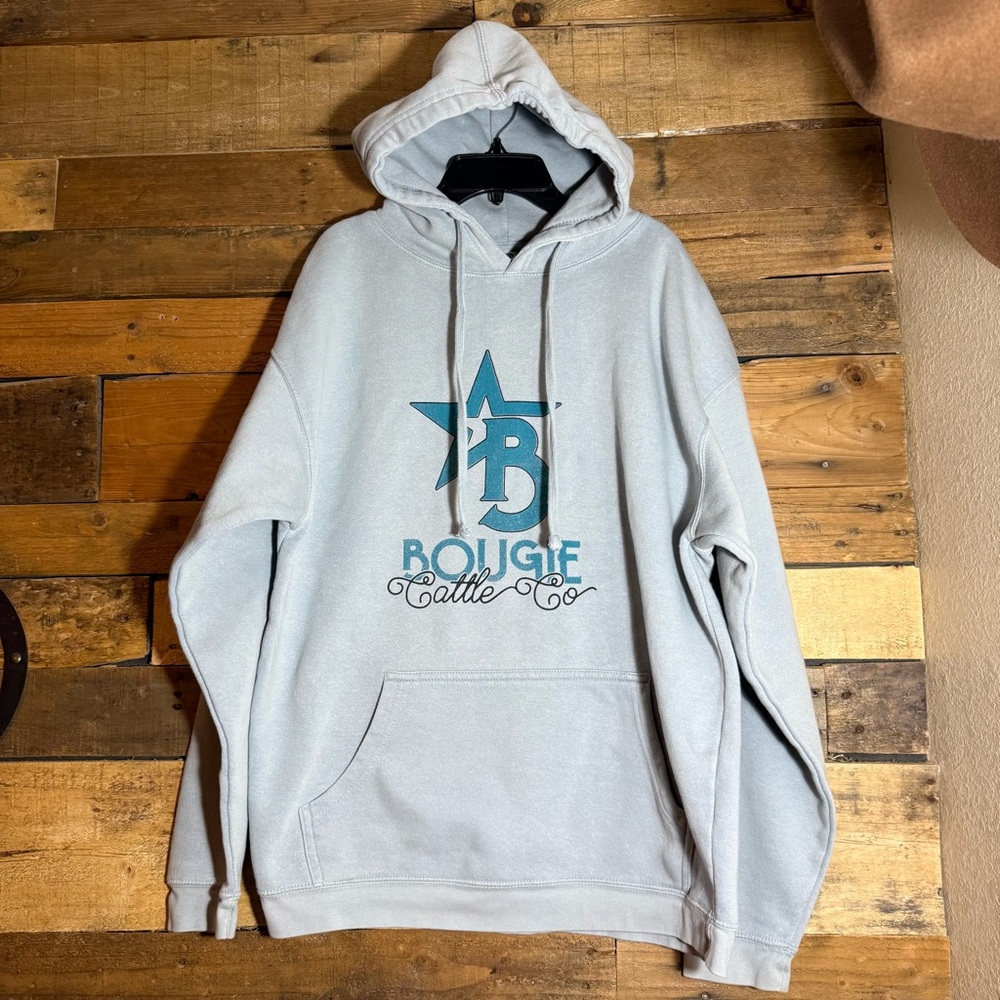 Blue Unisex Hoodie W/ Bougie Cattle Brand size Large